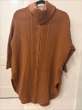 Express Turtleneck Cable-Knit Poncho Sweater in Rust